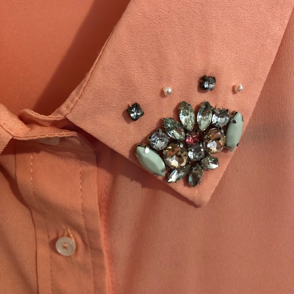 Salmon Pink Jewelry detailed Shirt
